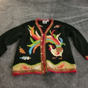 VINTAGE Storybook Knits Rooster Cardigan Size 1x